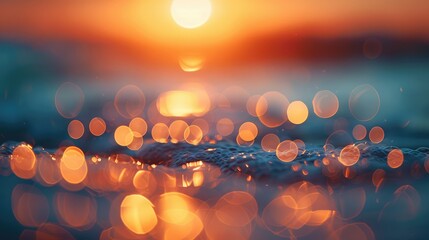 Poster - Summer Vacation Idea: Beach Sunrise with Abstract Bokeh