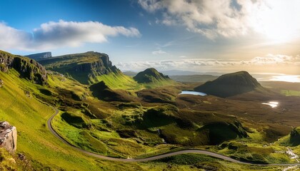 Wall Mural - scotland landscape mountain panorama at the quiraing on the isle of skye scotland uk