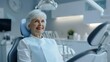 © Lucija - beaming senior woman in hightech dental office futuristic chair