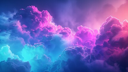 Wall Mural - In this abstract art piece, a stunning array of clouds blends vibrant blue and pink hues, creating a visually striking and dynamic collage of color and texture.