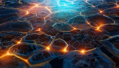 Wall Mural - abstract digital terrain with glowing cracked surface