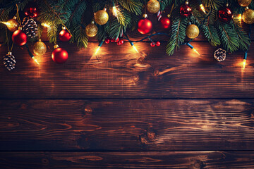 Wall Mural - Christmas wooden table holiday background