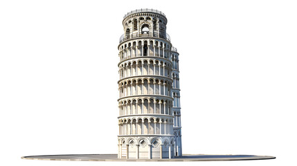 Wall Mural - Leaning tower of Pisa in Tuscany, Italy landmark isolated on transparent background, png file