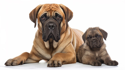 Poster - Brown Mastiff Dog with Puppy