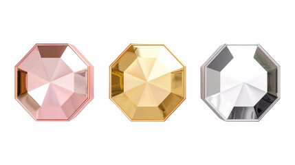 Wall Mural - Collection Of Mixed Decorative Octagons Gold Silver And Pink For Elegant Ads And Promotions isolated on transparent background. Generative ai