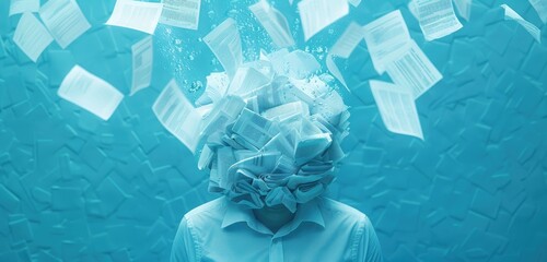 Overwhelmed Person Drowning in Debt Papers, Investment Risk and Financial Burden Conceptual Image