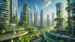 © Tiang - Futuristic green cityscape with lush vegetation and high-tech architecture, Green, city, futuristic