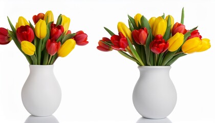 Wall Mural - red and yellow tulips in white vase isolated