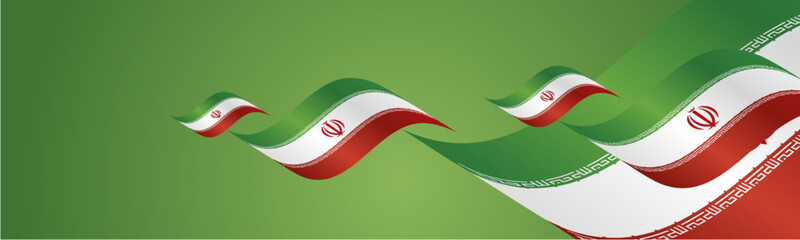 Wall Mural - Iran National Day waving flags two fold blue landscape background.ai