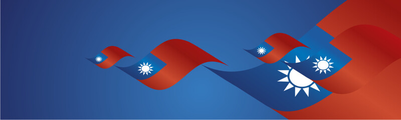 Sticker - Taiwan National Day waving flags two fold blue landscape background.ai