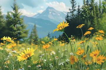 Scenic Mountain Meadow with Wildflowers in Bloom