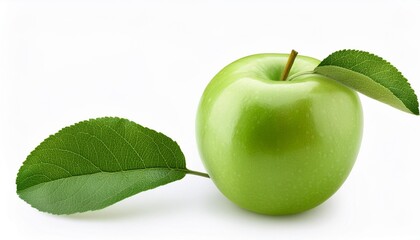 Wall Mural - green apple with leaves isolated on white background