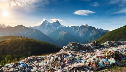 Wall Mural - araffy pile of garbage on a mountain with mountains in the background