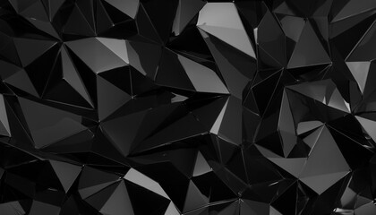 Wall Mural - 3d render abstract black crystal background faceted texture macro panorama wide panoramic polygonal wallpaper