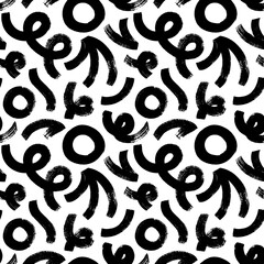 Aufkleber - Seamless pattern with bold geometric shapes in grunge style. Thick curves, squiggles, spirals and circles background.