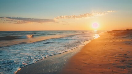 Canvas Print - serene hamptons beach at golden hour warm sunset tones over calm waters