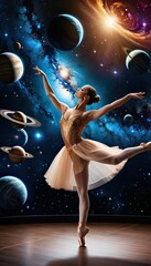 Wall Mural - A ballet dancer performing against a space backdrop