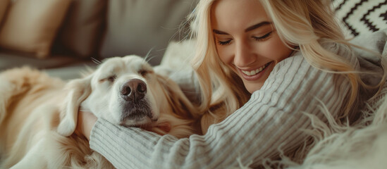 Wall Mural - beauty person with a dog