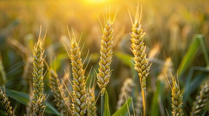 Wall Mural - Golden Wheat Stalks Basking in the Sunset Glow