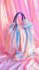 Canvas Print - Fashionable striped bag with scarves isolated on background.pastel colour