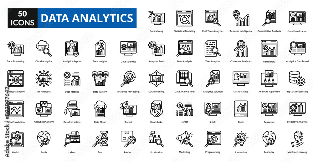 data analytics icon set collection. Data Visualization, Analytics ...