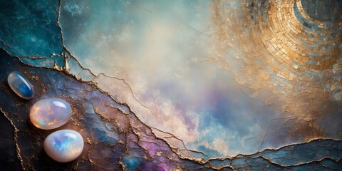 Canvas Print - Opalescent stones on a textured, colorful surface