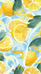 Wall Mural - Nature botanical seamless pattern. Lemon peel cut and twist. Curved stripes and ribbons ornament