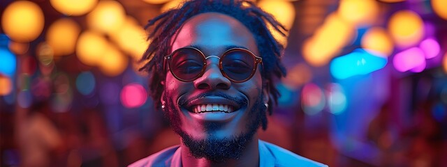 Wall Mural -  Afro American male in a night club wearing sunglasses, young man in a nightclub 