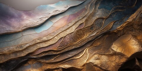 Canvas Print - Layered rock with intricate patterns and gold accents