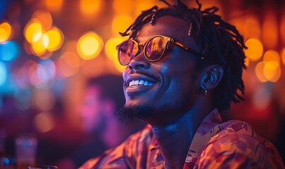 Wall Mural -  Afro American male in a night club wearing sunglasses, young man in a nightclub 