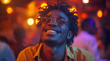 Wall Mural -  Afro American male in a night club wearing sunglasses, young man in a nightclub 