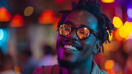 Wall Mural -  Afro American male in a night club wearing sunglasses, young man in a nightclub 