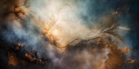 Wall Mural - Abstract textures of branches and smoke in a pastel palette