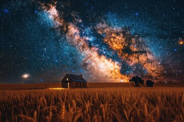Wall Mural - A small house is in the middle of a field of tall grass