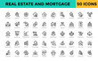 © Gravisio - Real estate and mortgage icon set with mortgage loan, mortgage rates, refinance, loan approval, fixed rate mortgage, adjustable rate mortgage, mortgage broker icon. Simple line vector
