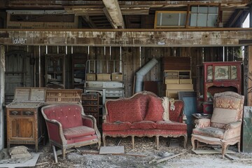 Vintage Furniture in an abandoned house in a ghost town.