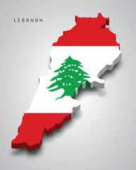 Wall Mural - Lebanon 3d map with national flag on grey background