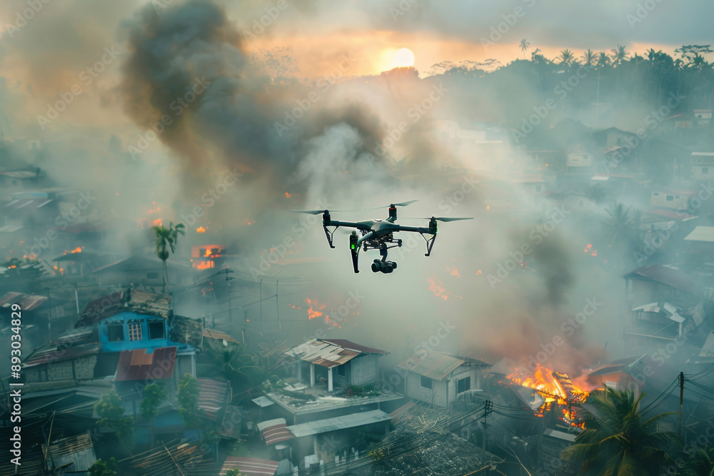 Drone used for disaster relief and emergency response. Aerial ...