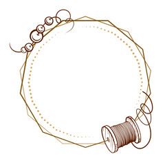 Wall Mural - vintage frame with a retro style thread spool and beads, perfect for sewing, crafting, and diy, evok