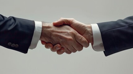 Two Men Shaking Hands In Front of a Gray Background - Generative AI