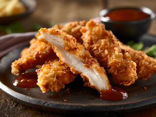 Wall Mural - chicken tenders with dipping sauce, food photography