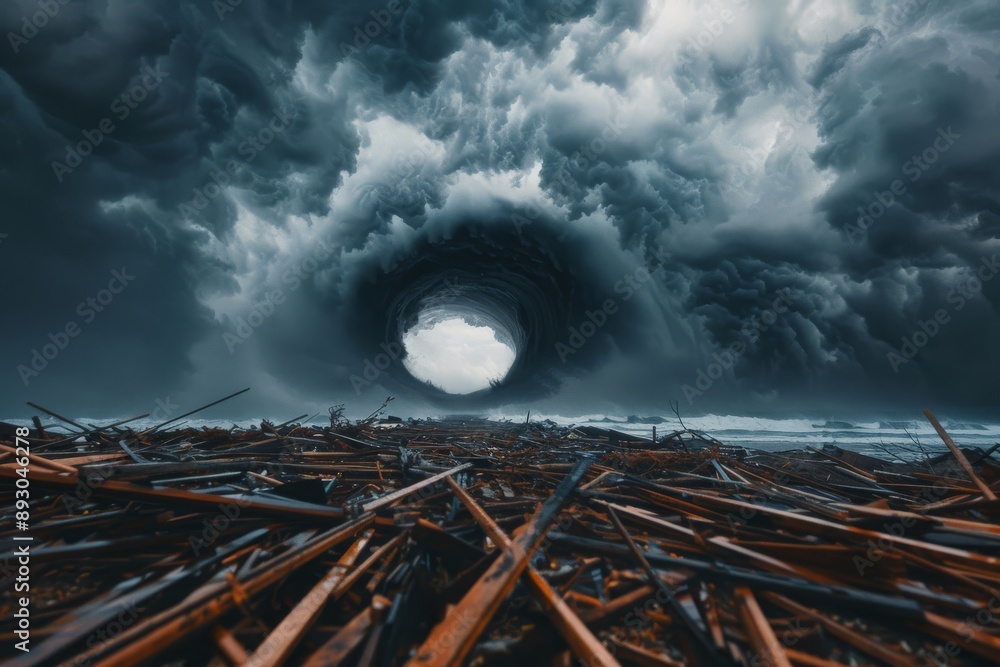 A powerful tornado rips through a coastal town, leaving a path of ...