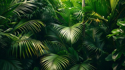 Wall Mural - Tropical Green Palm Leaves environmental conservation ecology concept.