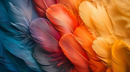 Poster - Colorful feather background Copy space : Generative AI