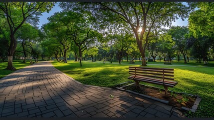Poster - Panorama public park with clipping path : Generative AI