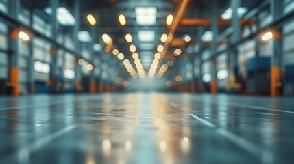 Fototapete - Abstract blurred factory and warehouse room background for industry : Generative AI