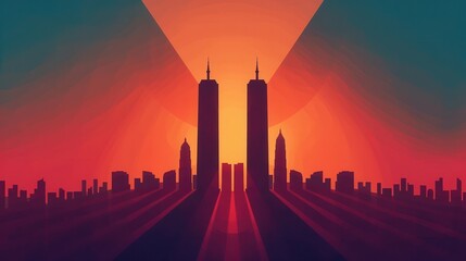 Poster - Cityscape Silhouette with Sunset.