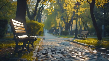 Poster - An empty park alley on a spring day : Generative AI