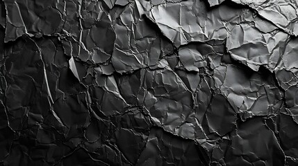 Poster - Empty crumpled wet black paper blank texture copy space wall horizontal background : Generative AI