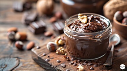 Poster - Chocolate paste with nuts in a jar Dessert Vegetarian food : Generative AI